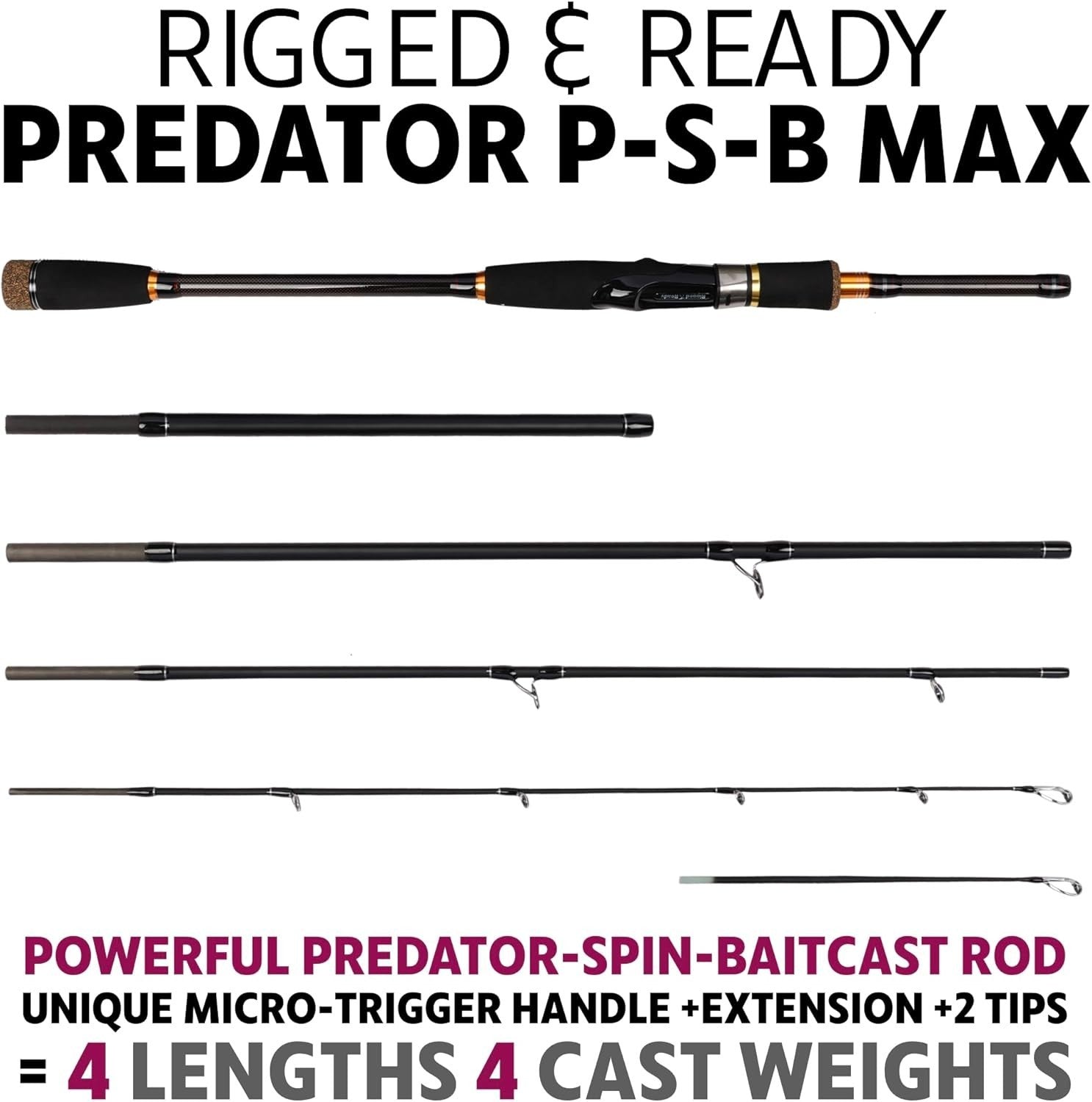 Predator Max Spin & Baitcast Travel Rod 4-Section 2 Tips Carbon Rod