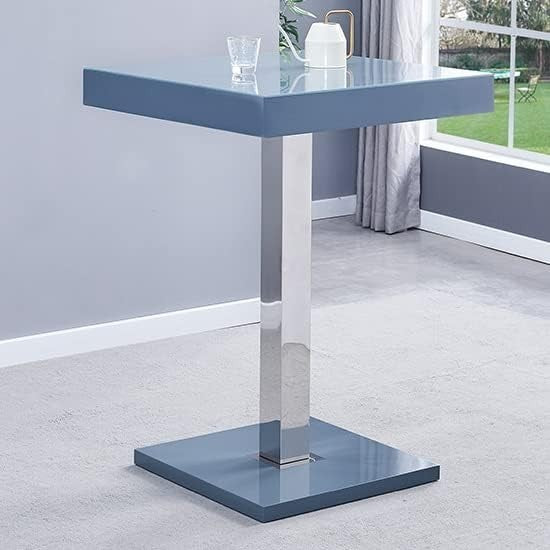 Grey High Gloss Square Bar Table Modern Dining Pub Counter 80×80×110cm Furniture
