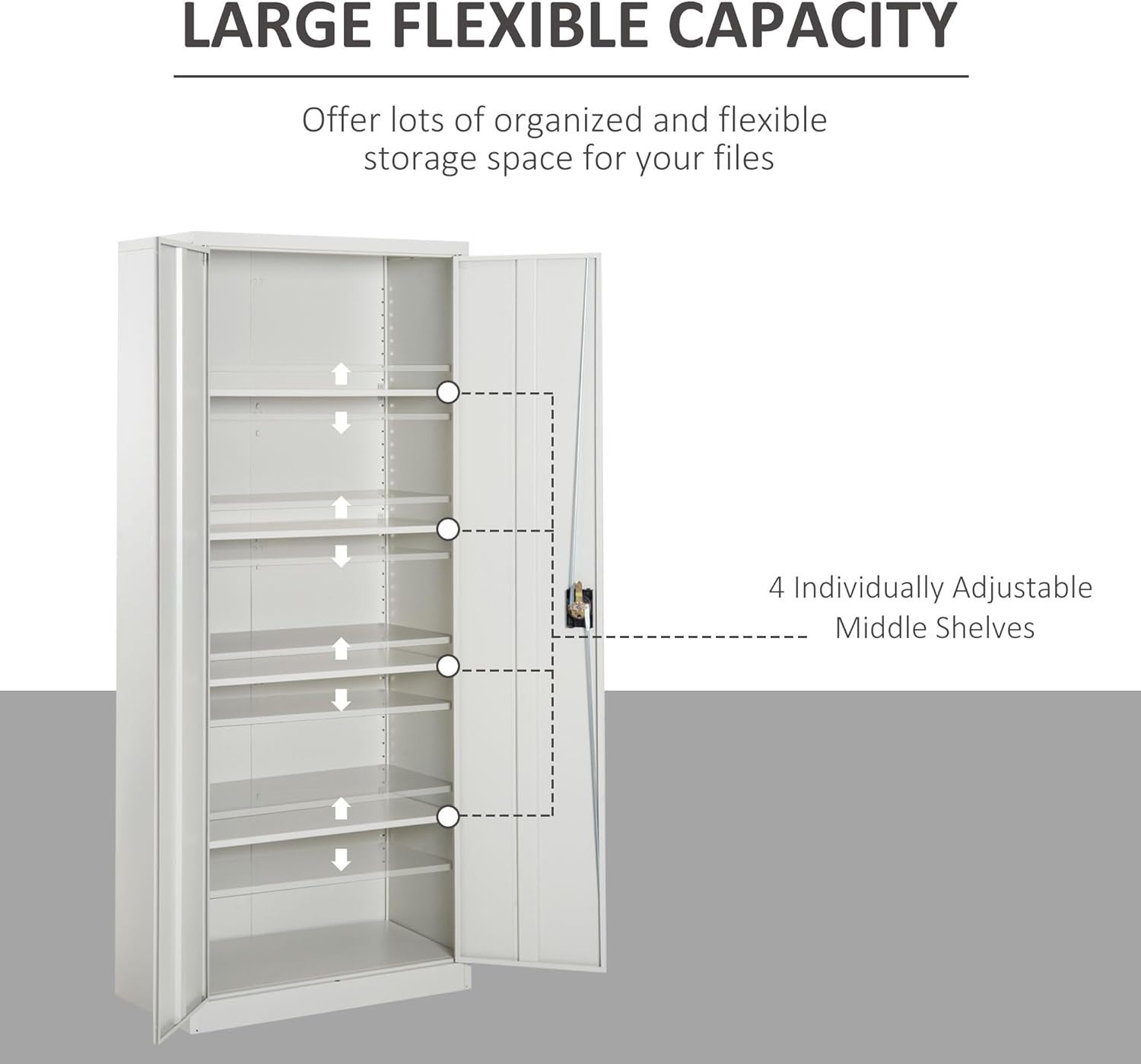 Tall Steel Lockable Filing Cabinet 2 Door Adjustable Shelf Storage 175cm