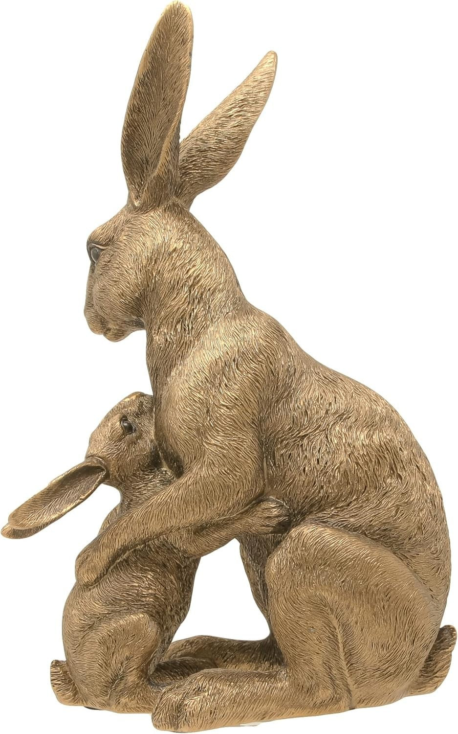 Mother & Baby Hare Figurine Bronze Resin Ornament 25cm Garden Home Decor Gift