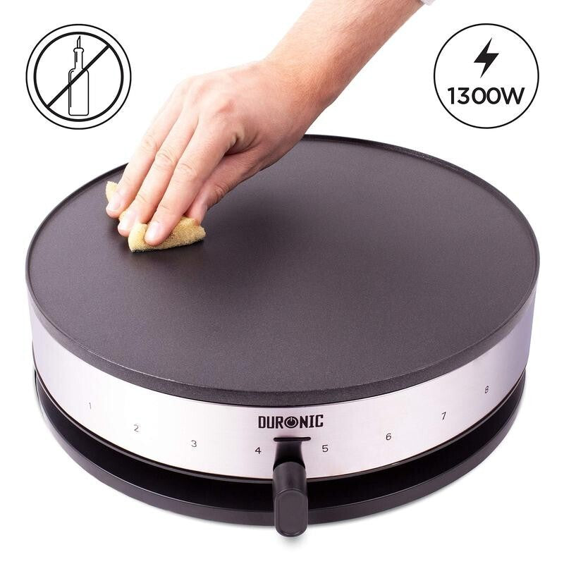 Duronic 1300W Crepe Maker PM131 Non-Stick Pancake Griddle Hot Plate + Utensils
