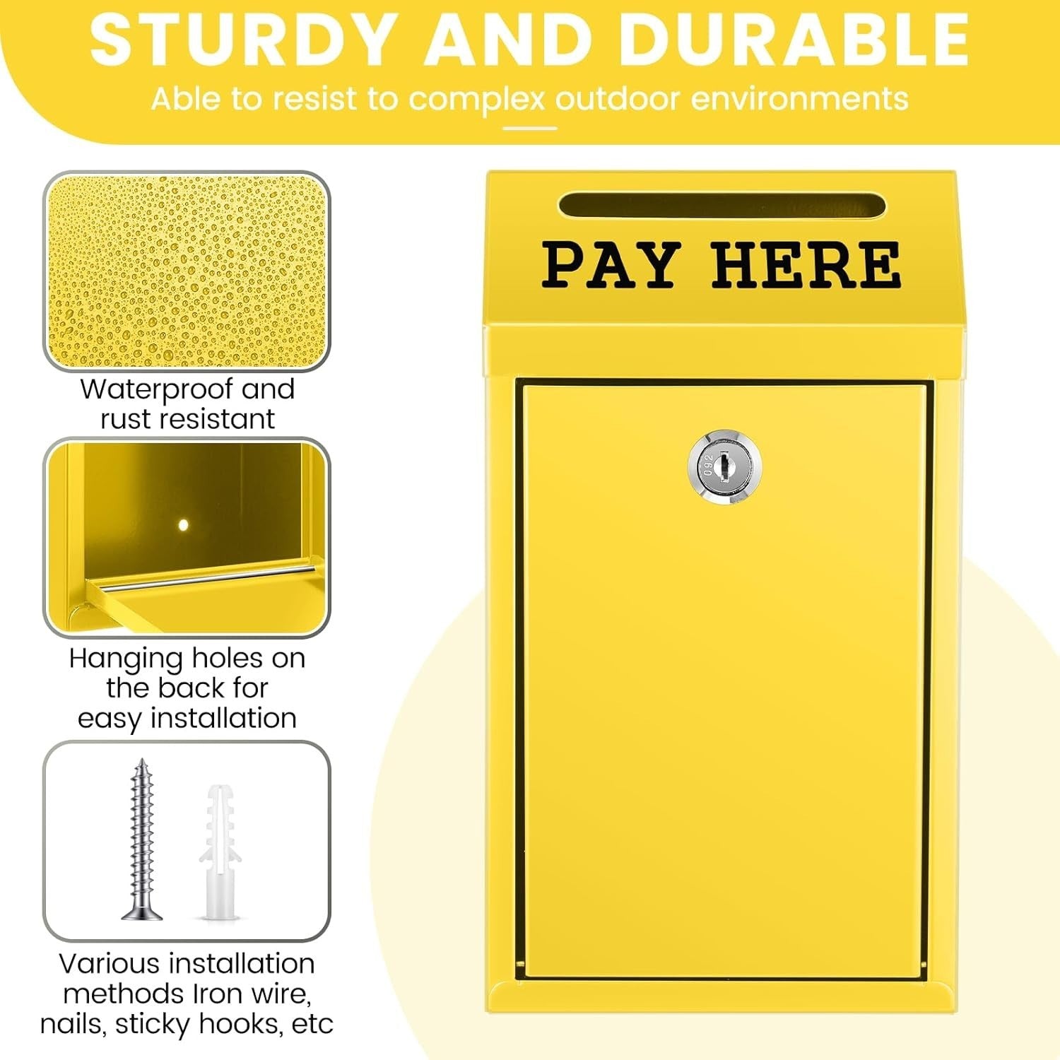 Lockable Cash Collection Box Wall Mount Donation Drop Box Pay Here