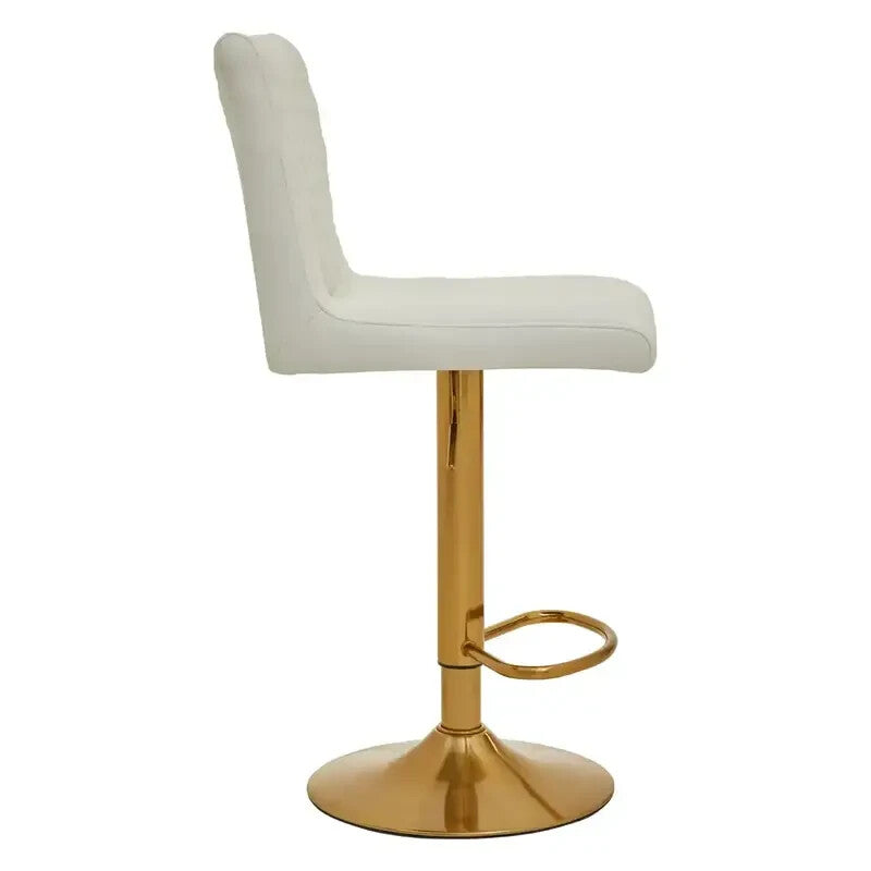 White Gold Bar Stool Swivel Adjustable PU Leather Kitchen Island Chair