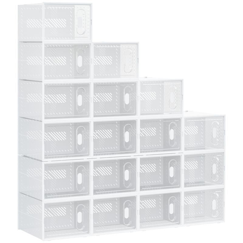 Clear Stackable Shoe Boxes – 18PC Set with Magnetic Doors & Air Vents