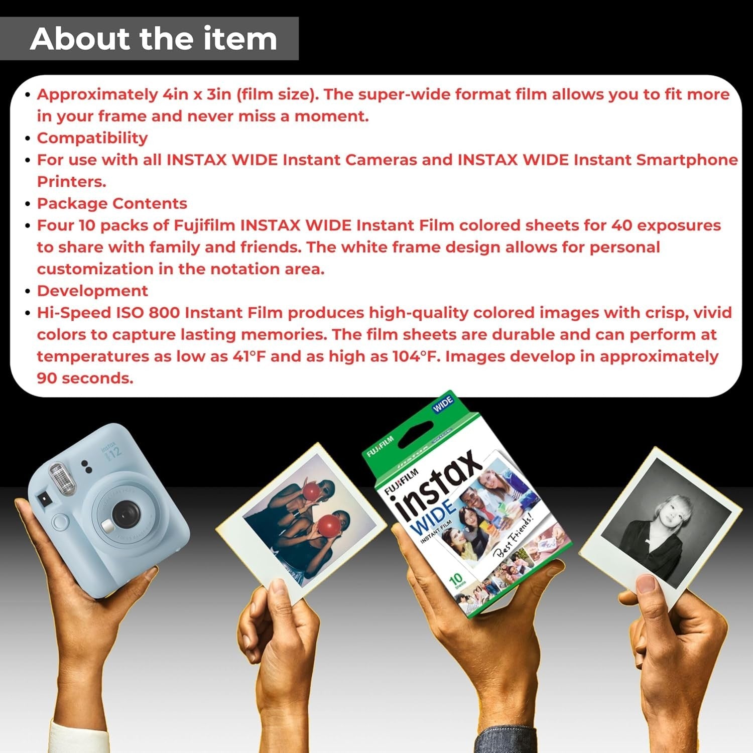Instax Wide Film Bundle 100 Shots Photo Album Wall Display Kit
