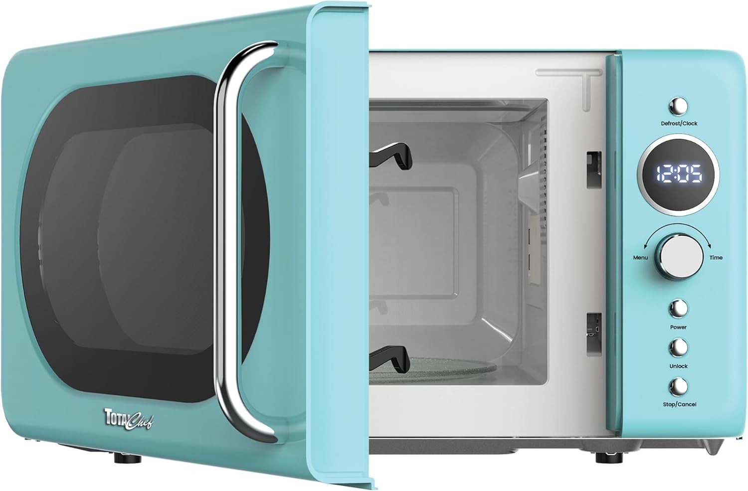 700W Retro Microwave 20L Blue LED Digital Mini Oven 8 Modes Glass Plate