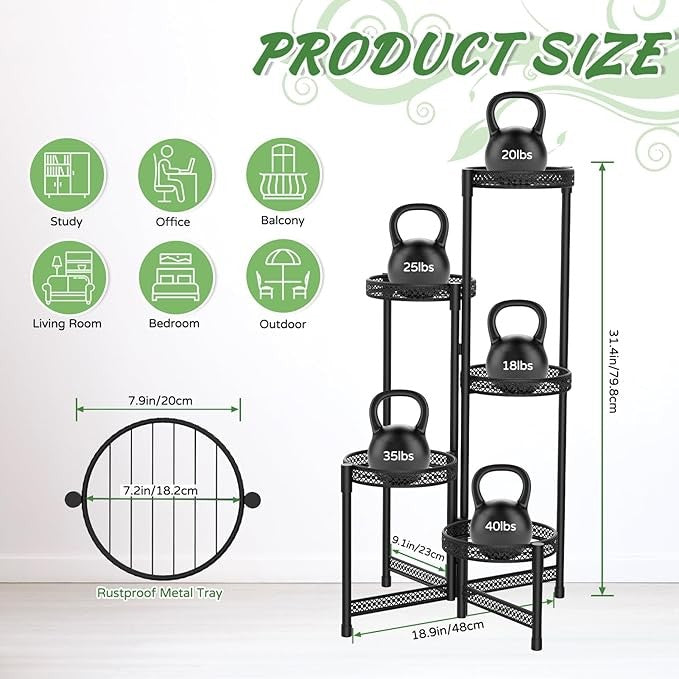 5 Tier Black Metal Plant Stand Indoor Outdoor Corner Tiered Flower Shelf