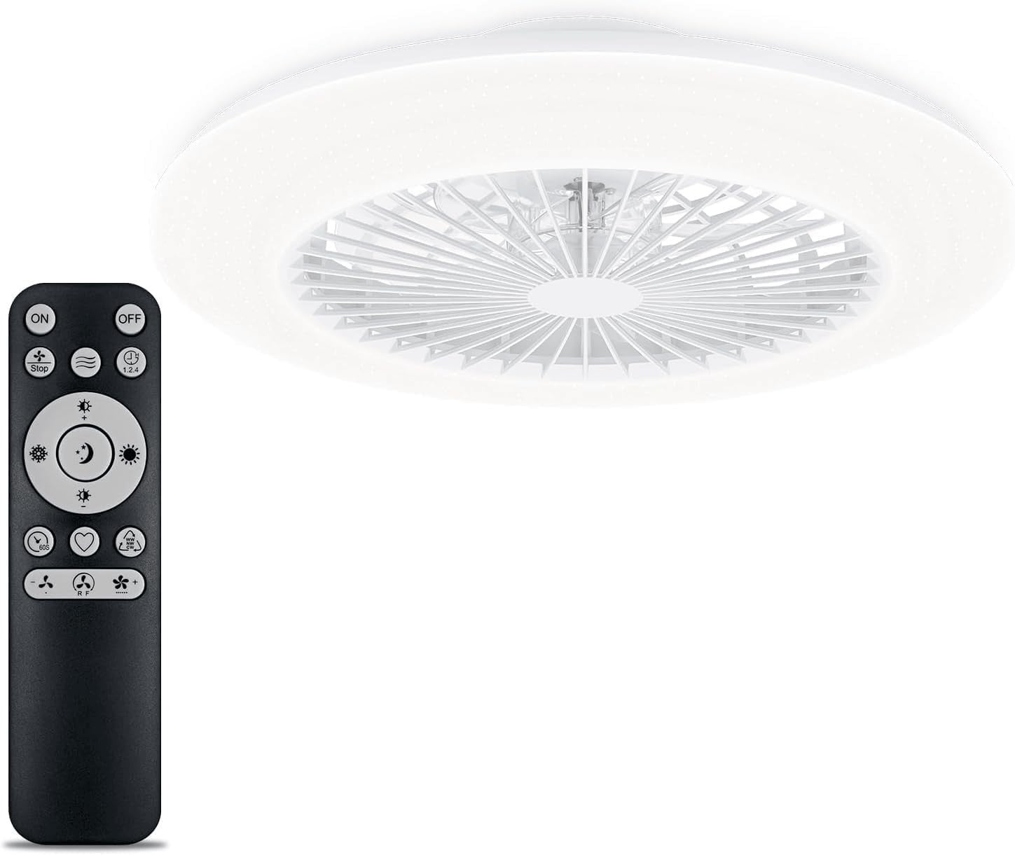 50cm Ceiling Fan with Lights, 6 Speeds, Dimmable LED, Remote, Black
