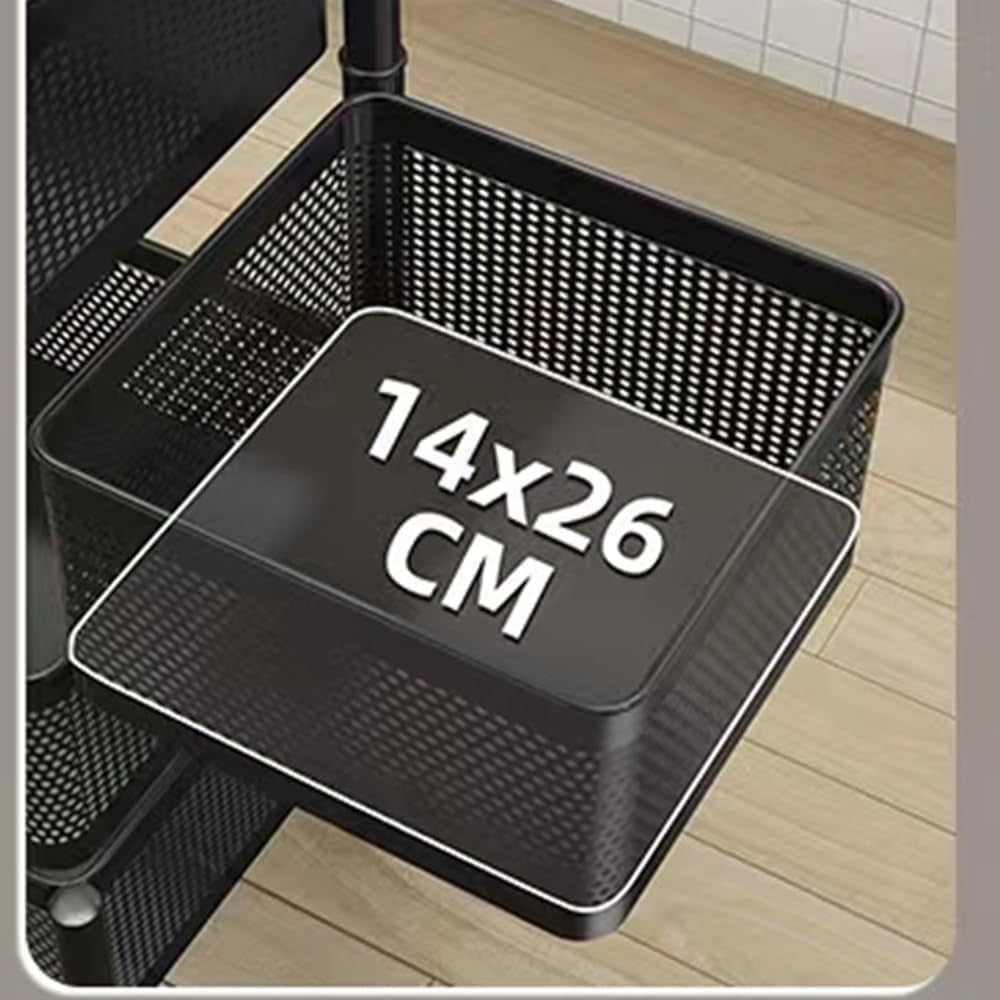 4 Tier Rotating Storage Trolley on Wheels Kitchen Bathroom Basket Rack Black