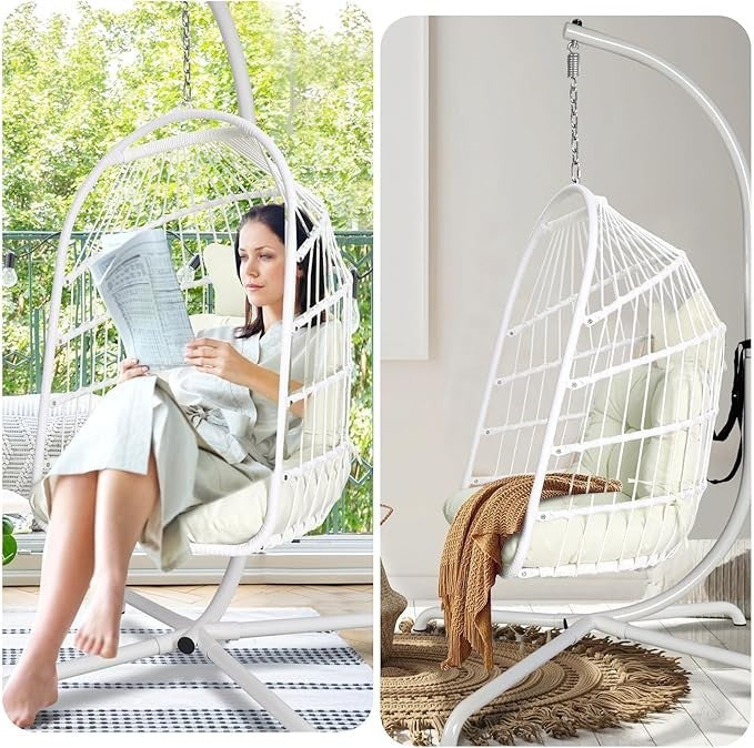 Foldable Hanging Egg Chair with Stand – Cushioned, Indoor Outdoor