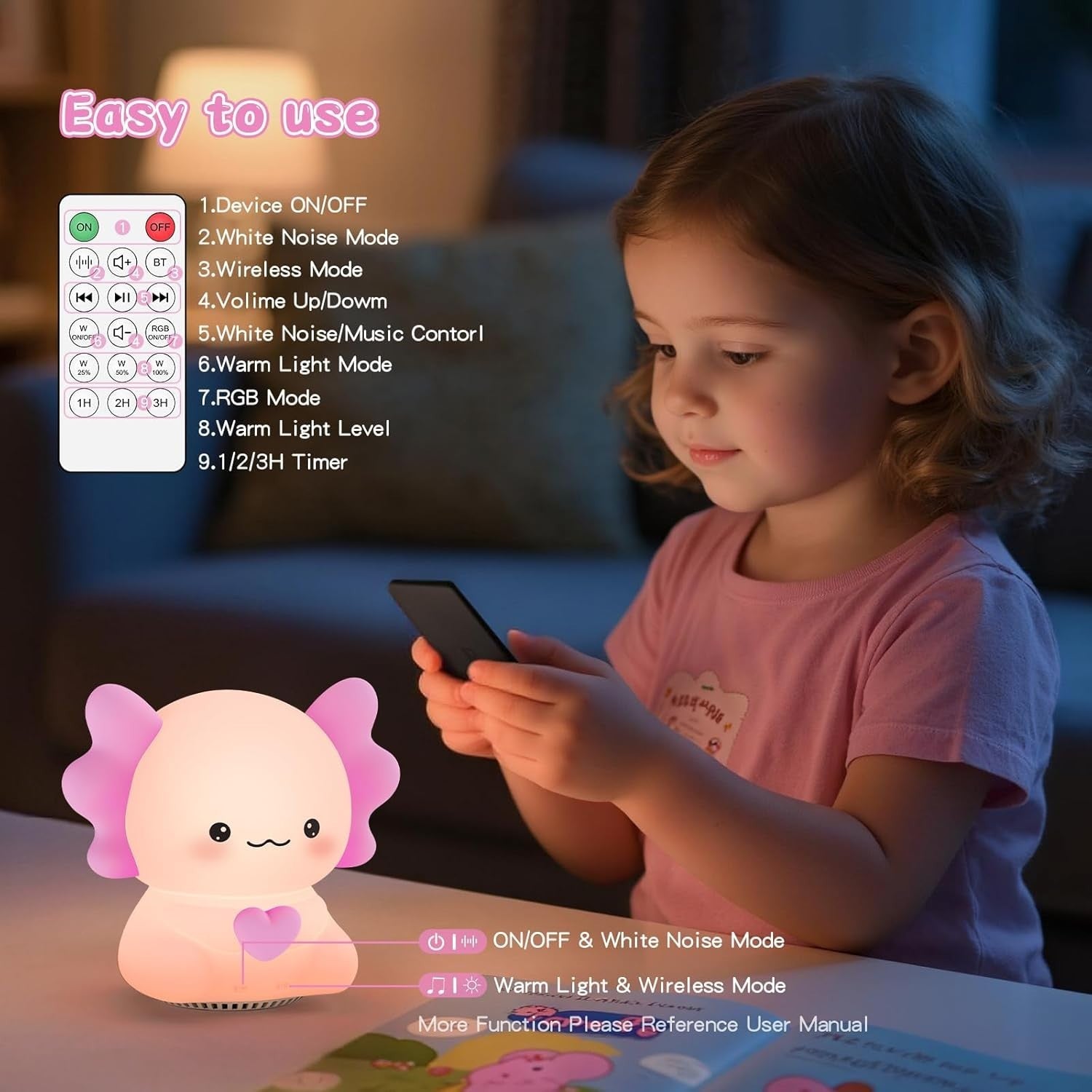 White Noise Machine for Sleep with Night Light & Bluetooth Music