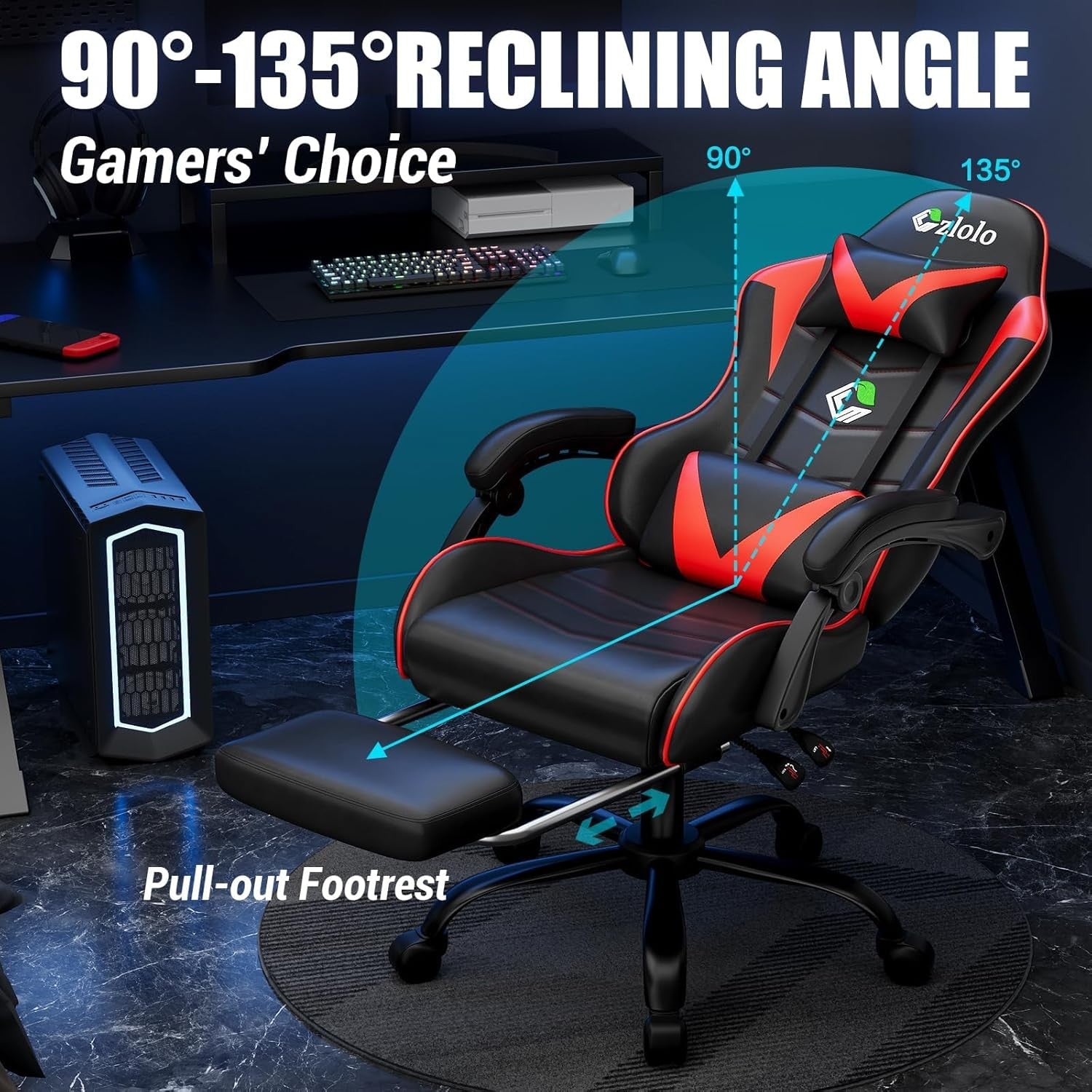 Gaming Chair w/ Footrest Reclining Racing Office Chair Red