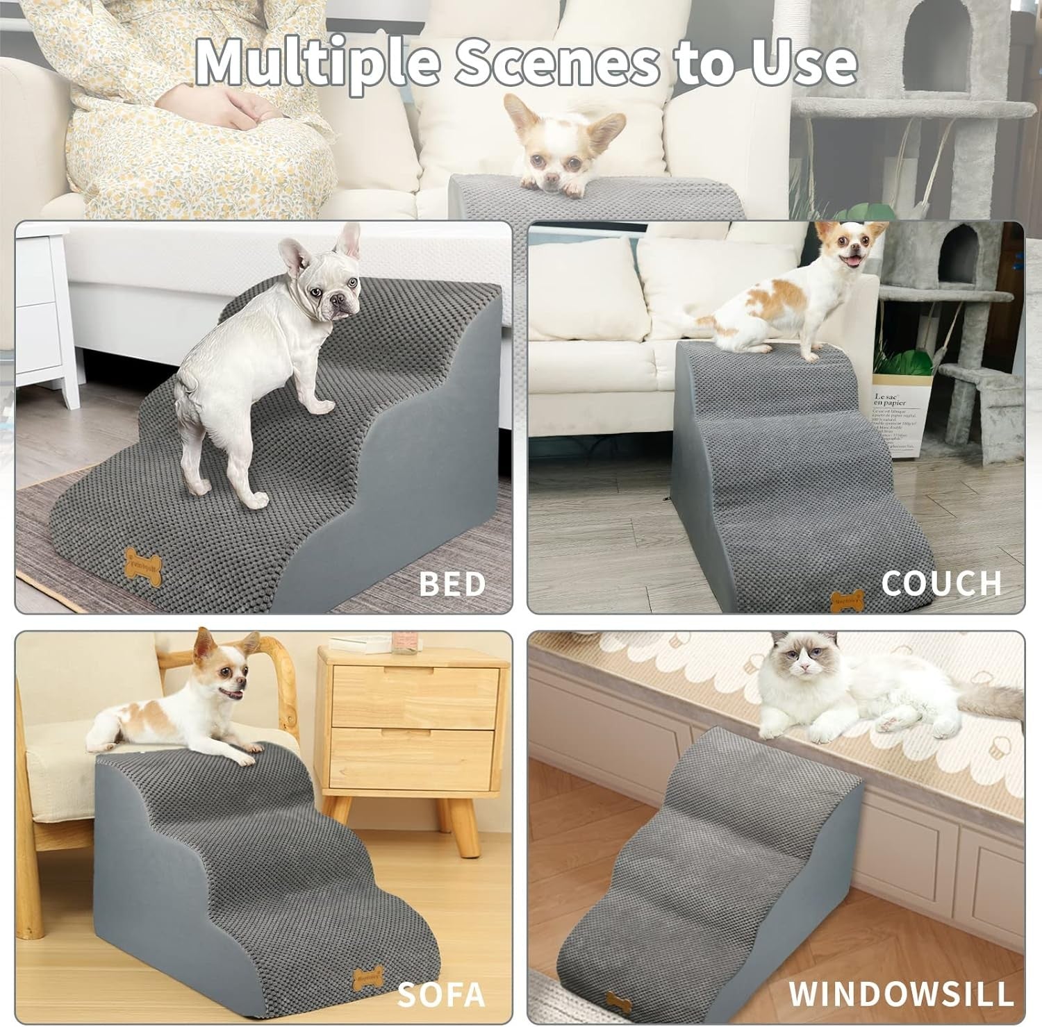 3-Step Dog Stairs Non-Slip Pet Ramp for Small Dogs