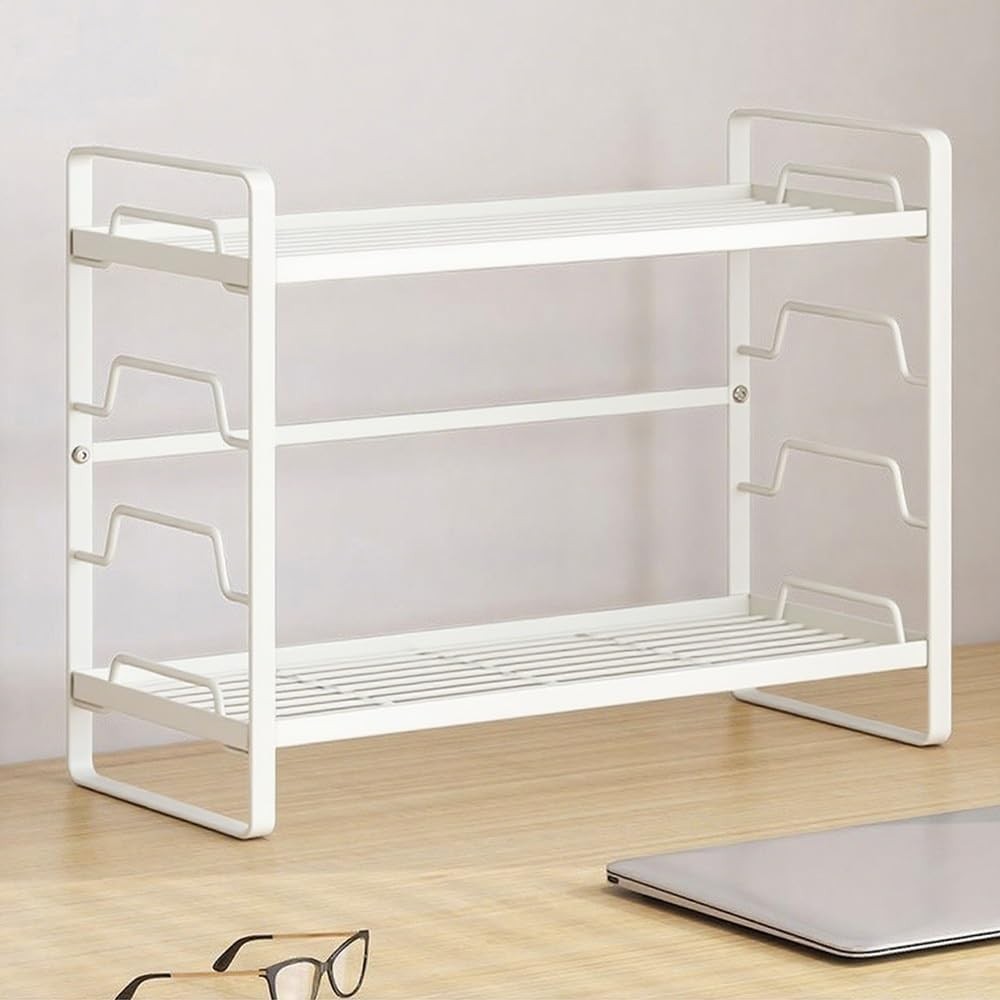 Adjustable Metal Desk Hutch Organizer | White 2-Tier Desktop Shelf 30cm
