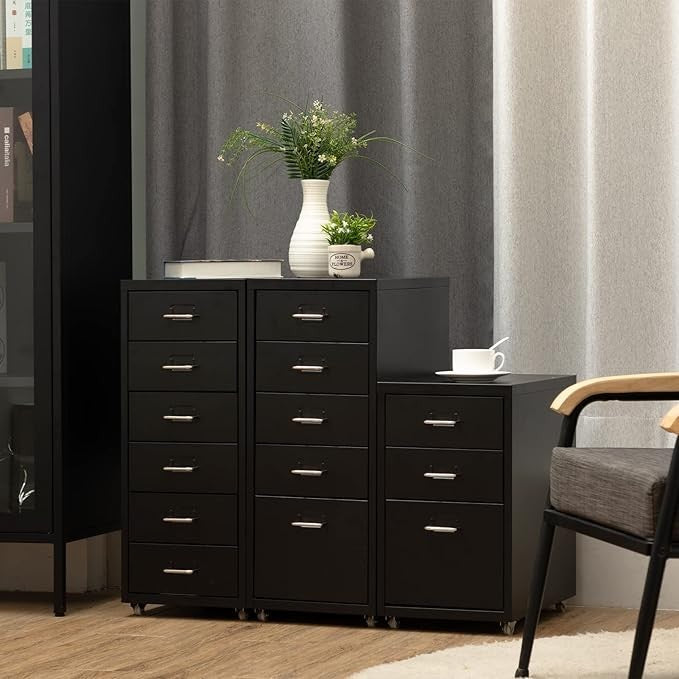 5 Drawer Metal File Cabinet with Wheels, Rolling Office Storage Unit, Under Desk