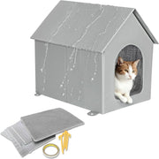Outdoor Insulated Cat House Waterproof Feral Shelter with Removable Mat Grey