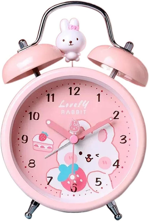 Cute Rabbit Twin Bell Alarm Clock Loud Silent Non Ticking Kids Bedside Decor