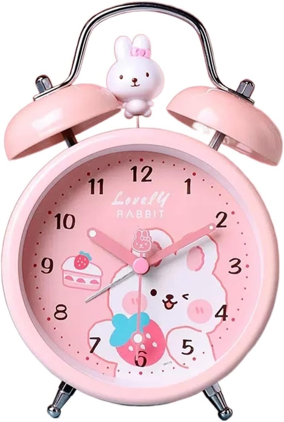 Cute Rabbit Twin Bell Alarm Clock Loud Silent Non Ticking Kids Bedside Decor
