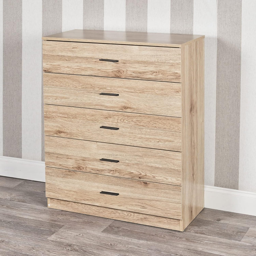 5 Drawer Chest of Drawers Oak Wood Bedroom Storage Unit Modern Tall Slim