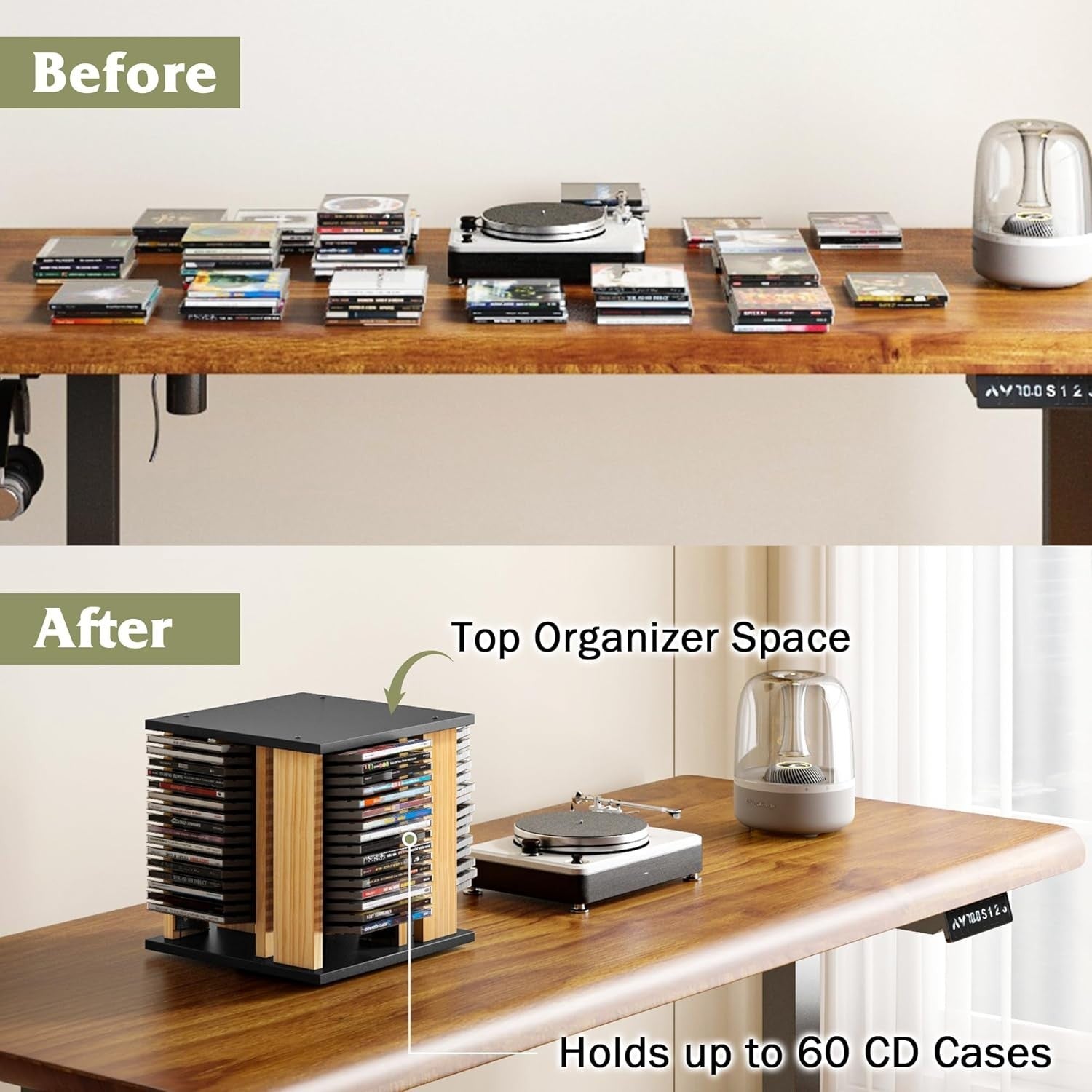 360° Rotating CD Storage Rack Holds 68 Cases Wood Organizer Black