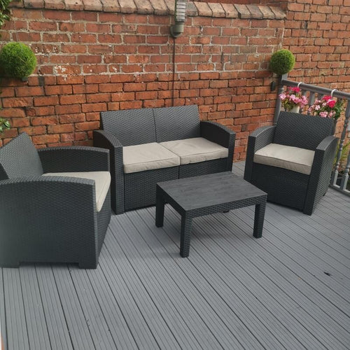 4 Piece Rattan Garden Sofa Set Chairs Table Outdoor Patio Furniture Black