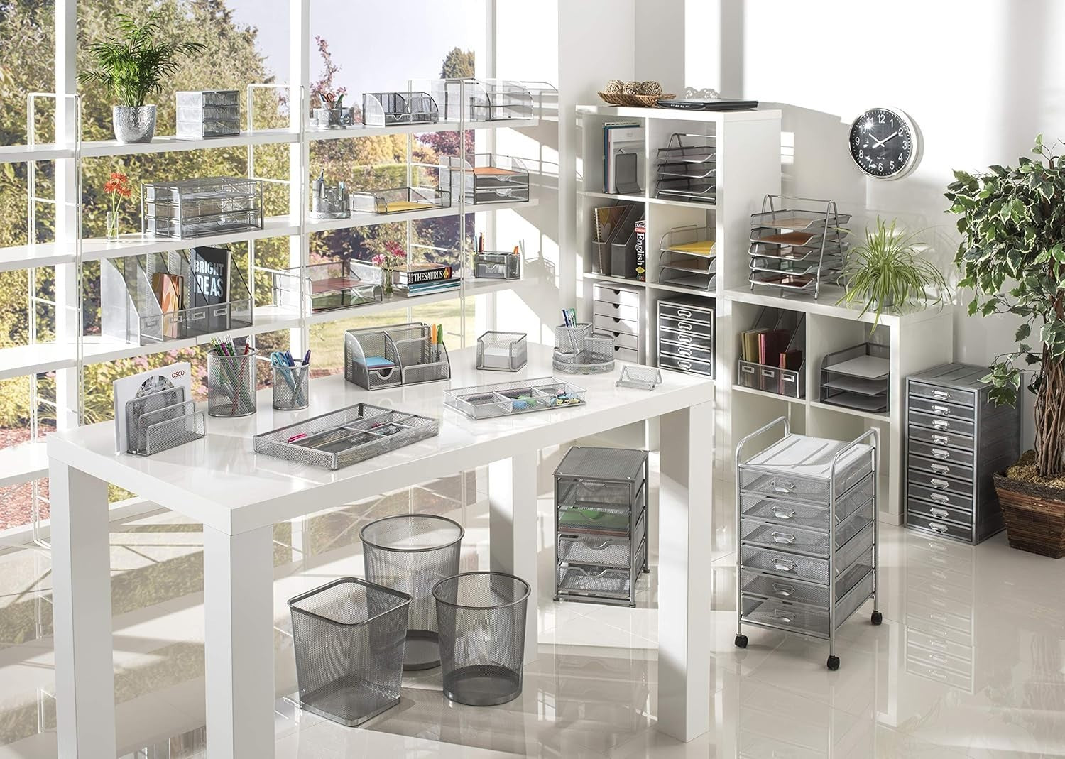 Silver Wire Mesh Desk Organiser 2-Tier Tray A4 Paper Storage Office Home