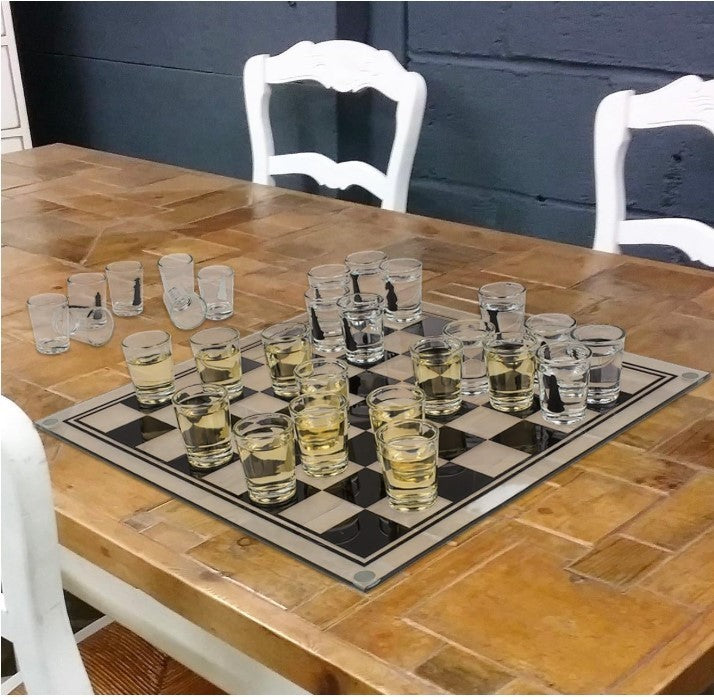 Luxury Drinking Chess Game Set with 32 Shot Glasses & 35cm Board Adults 18+
