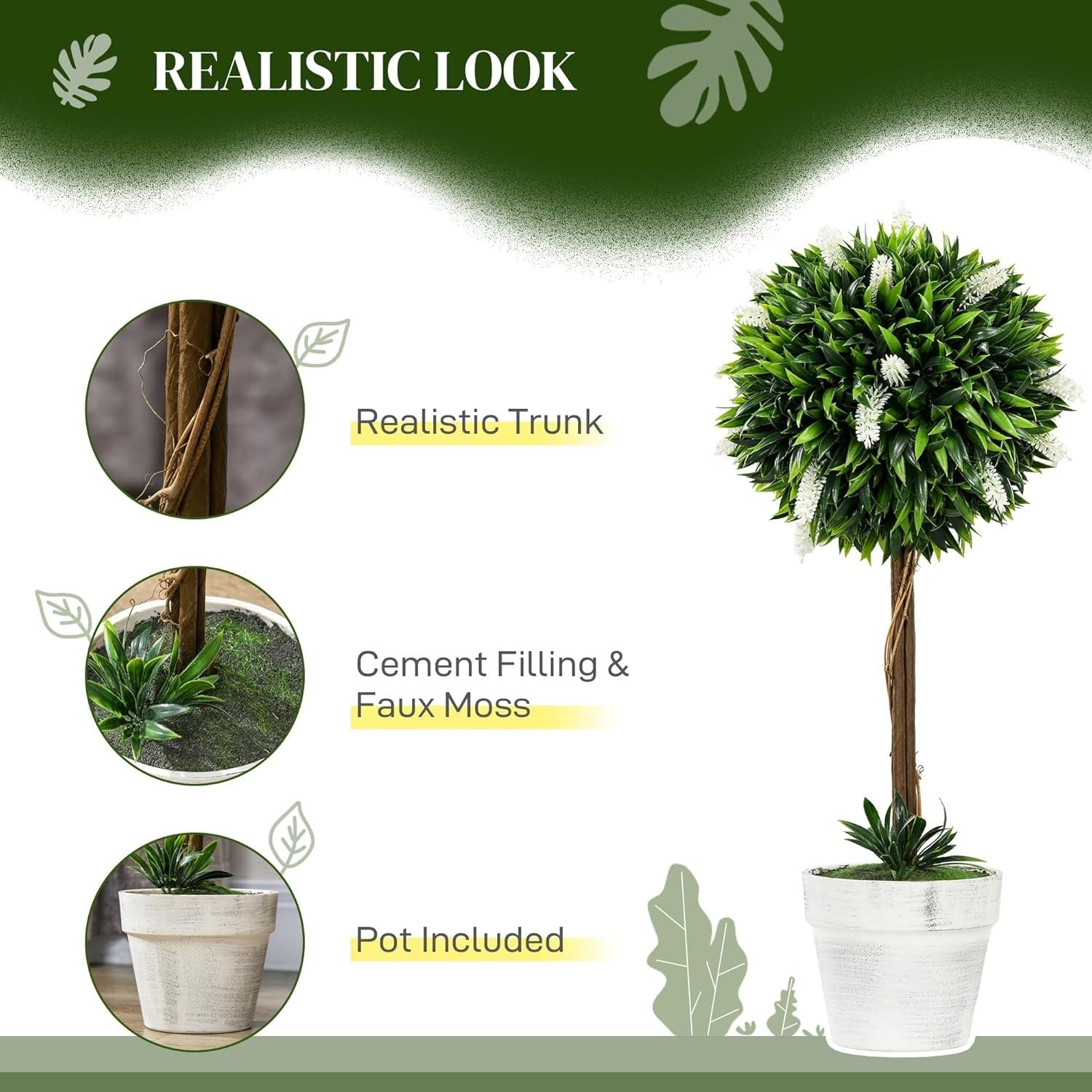 Set of 2 60cm White Lavender Ball Trees Faux Plants Indoor Outdoor Home Decor