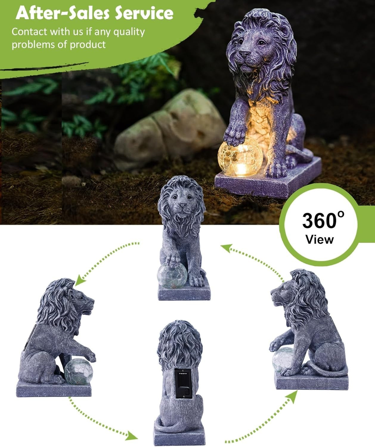 Solar Lion Garden Statue with LED Ball Light – Waterproof Resin Outdoor Ornament
