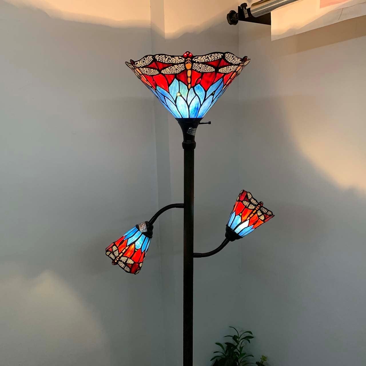 Adjustable 3-Light Stained Glass Floor Lamp, 70" Tall, Reading Light