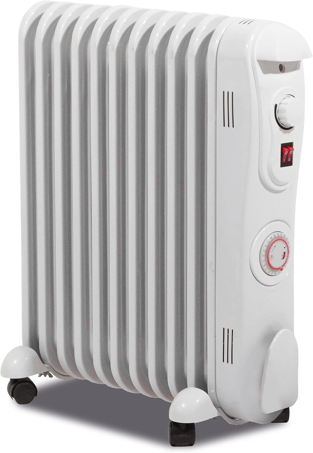 2500W Oil-Filled Radiator 11-Fin Electric Heater Adjustable Thermostat Timer