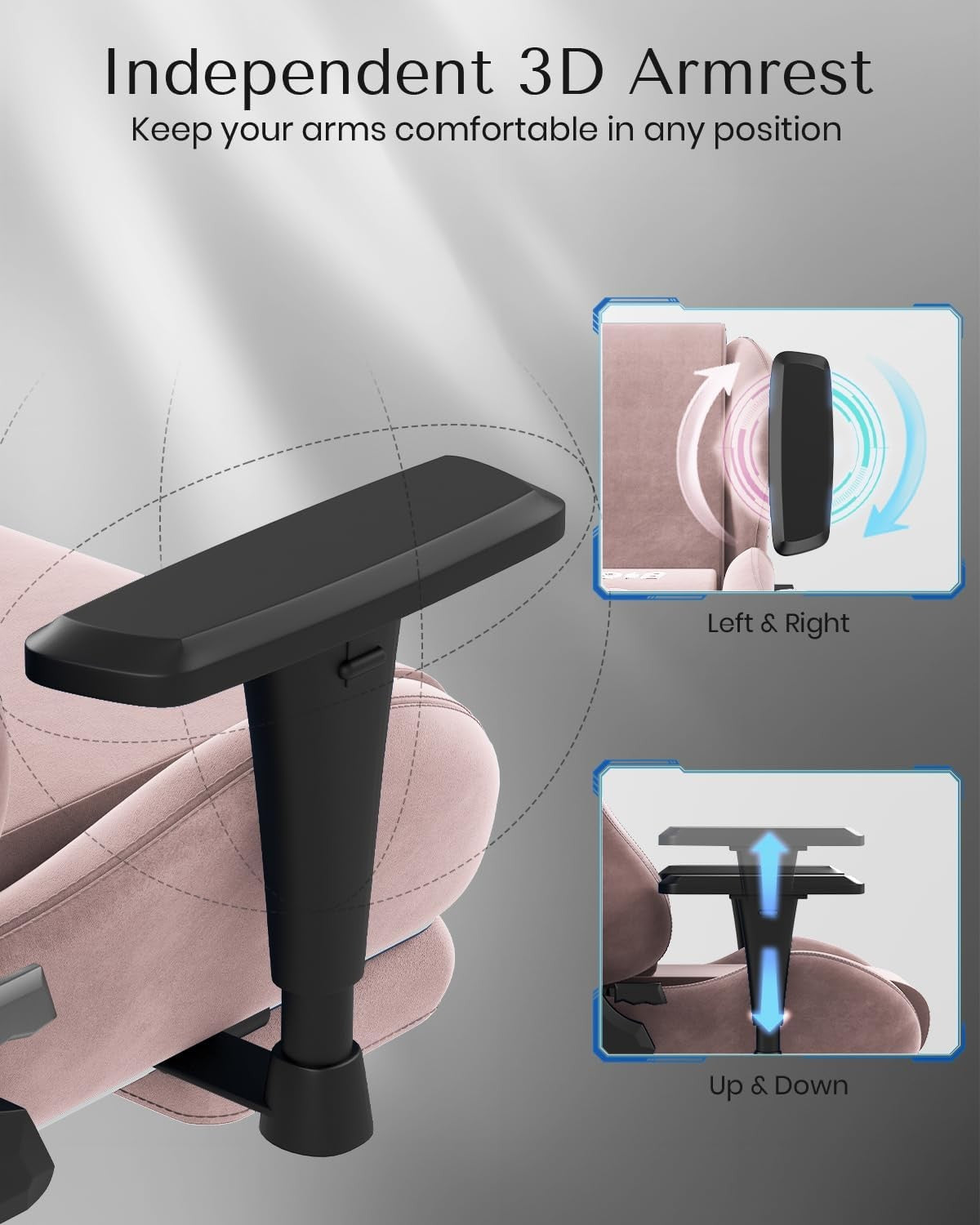 Pink Gaming Chair with Footrest 3D Armrests Velour Swivel