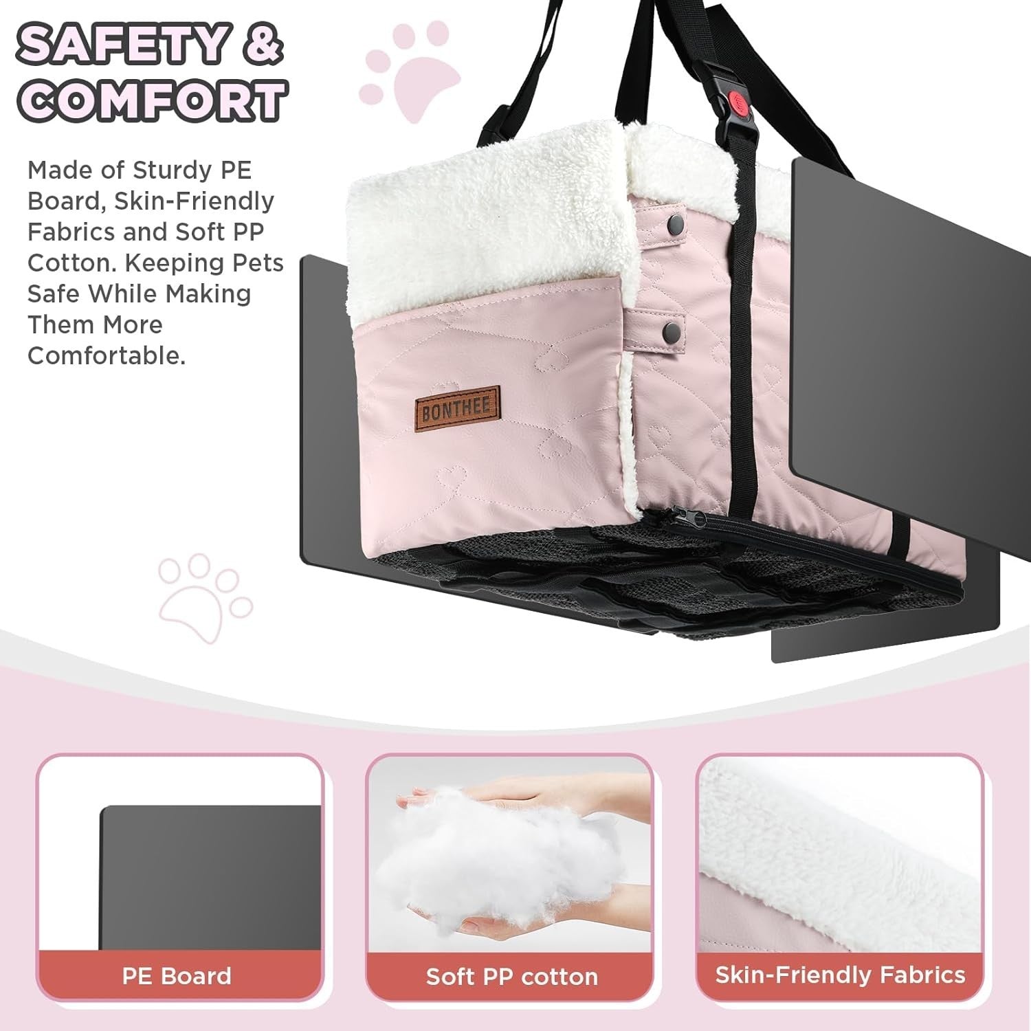 Pink Console Dog Car Seat Small Pet Booster PU Leather Travel Carrier