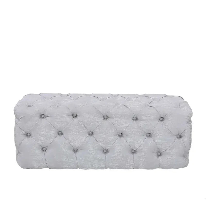 Silver Velvet Tufted Bedroom Bench Long Ottoman End of Bed Seat 112cm