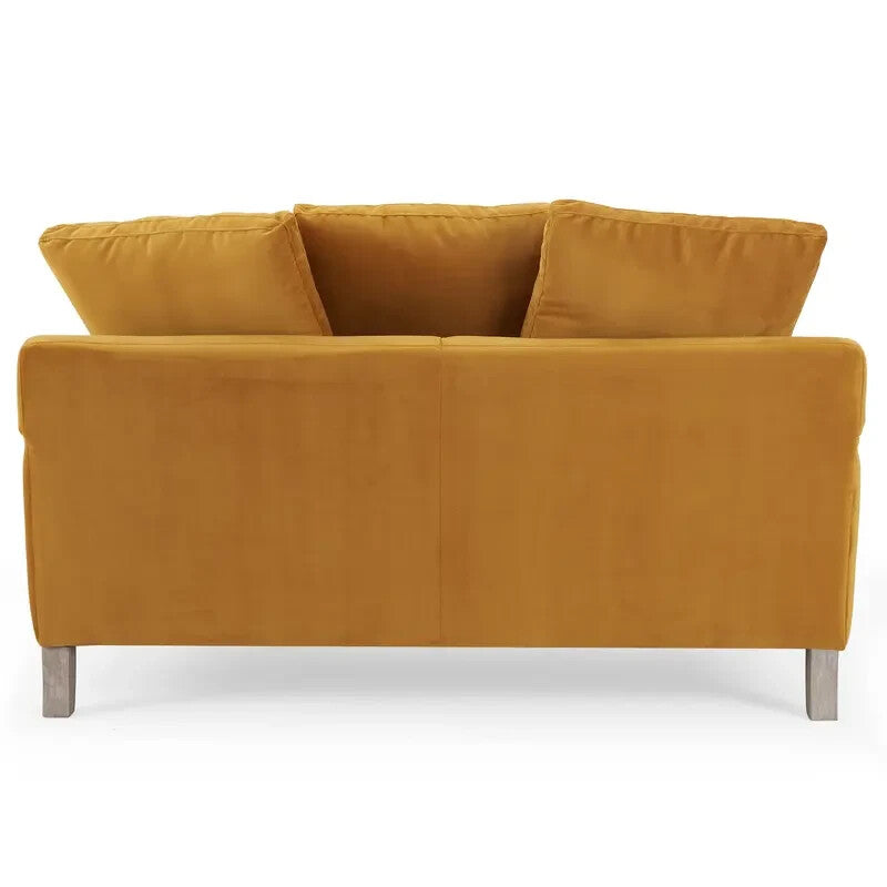 Luxury Mustard Velvet 2 Seater Sofa with Scatter Cushions & Wood Legs
