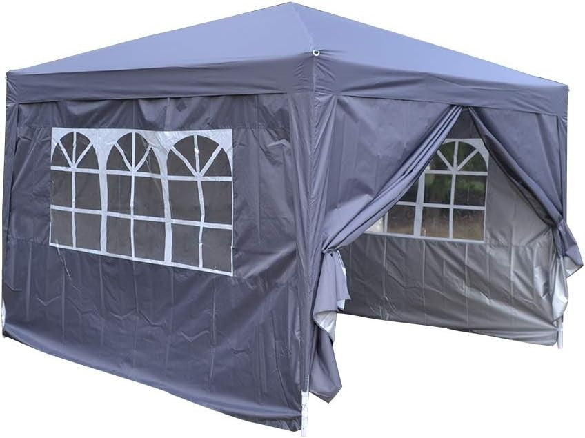 3x3M Grey Pop Up Gazebo With Sides Waterproof Outdoor Garden Party Tent Marquee