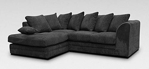 Black Jumbo Cord Corner Sofa 4 Seater – Left Hand, Deep Cushions, L-Shape