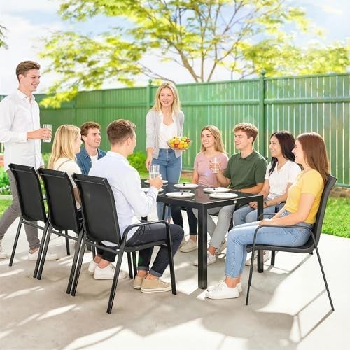8 Seater Garden Dining Set Outdoor Patio Table with Stackable Chairs