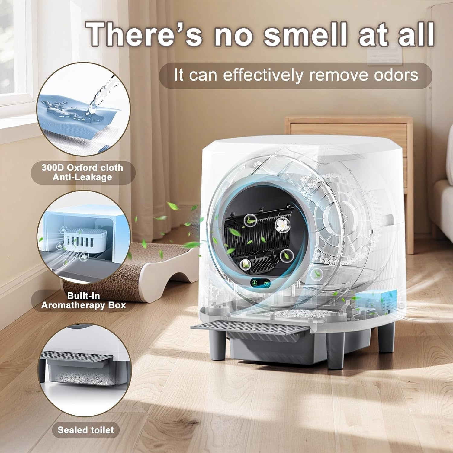 90L Self Cleaning Cat Litter Box App Control Odor Free Multi Cat