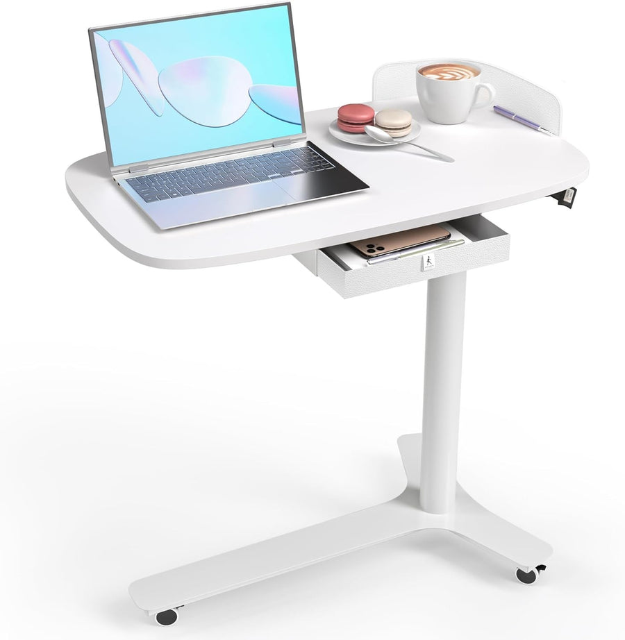 Mobile Standing Desk on Wheels Adjustable Pneumatic Overbed Laptop Table
