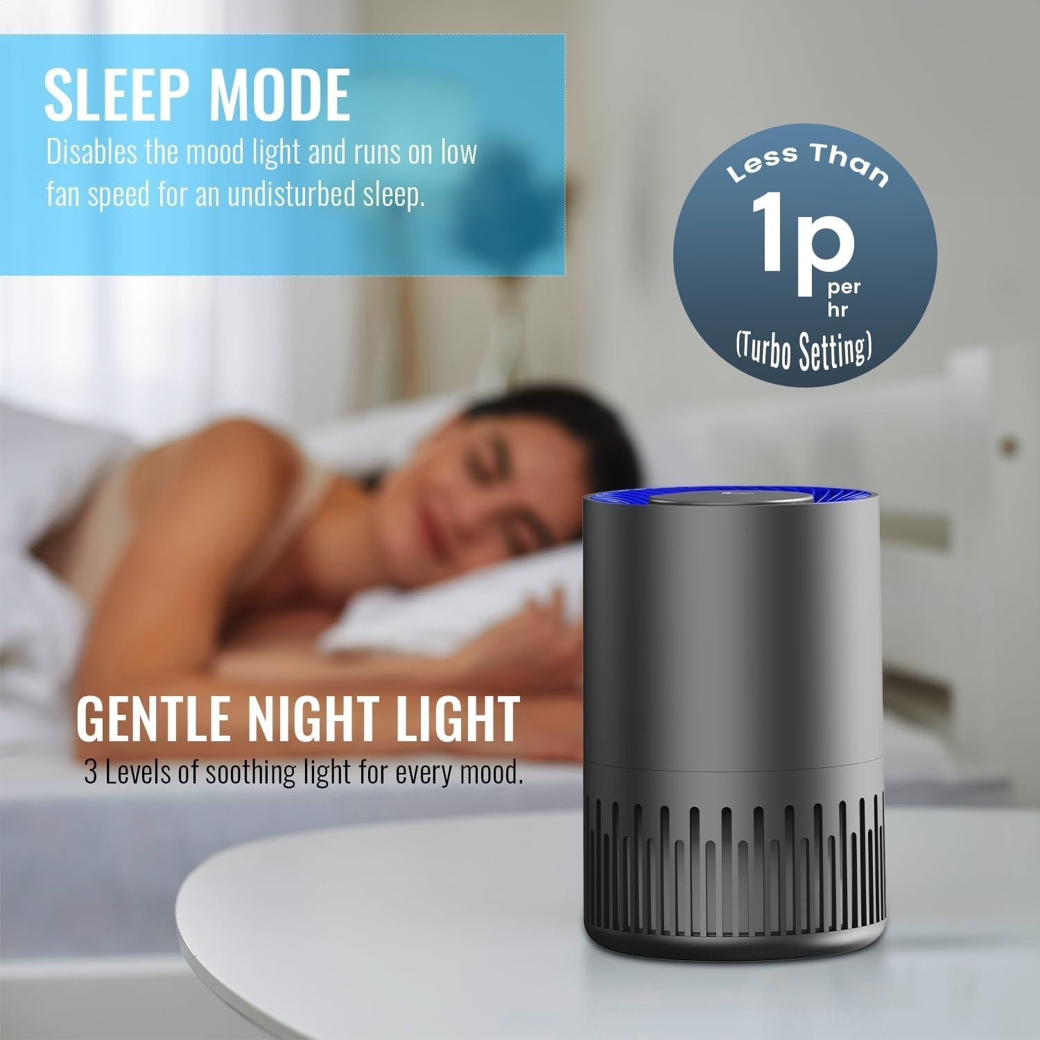 True HEPA Air Purifier Quiet Bedroom Cleaner Sleep Mode Pet Smoke