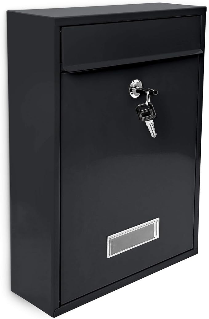 Wall Mounted Lockable Mailbox Weatherproof Metal Post Box Hinged Lid + Keys