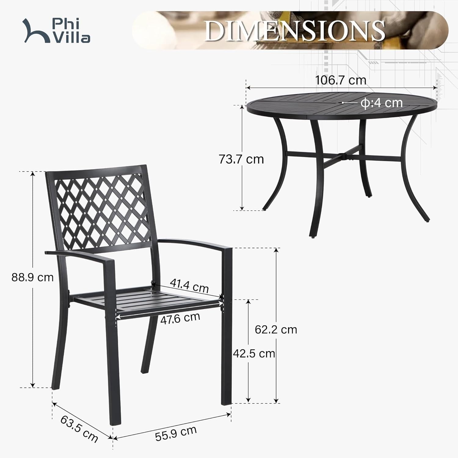 5 Piece Garden Patio Dining Set Outdoor Table & Stackable Metal Chairs