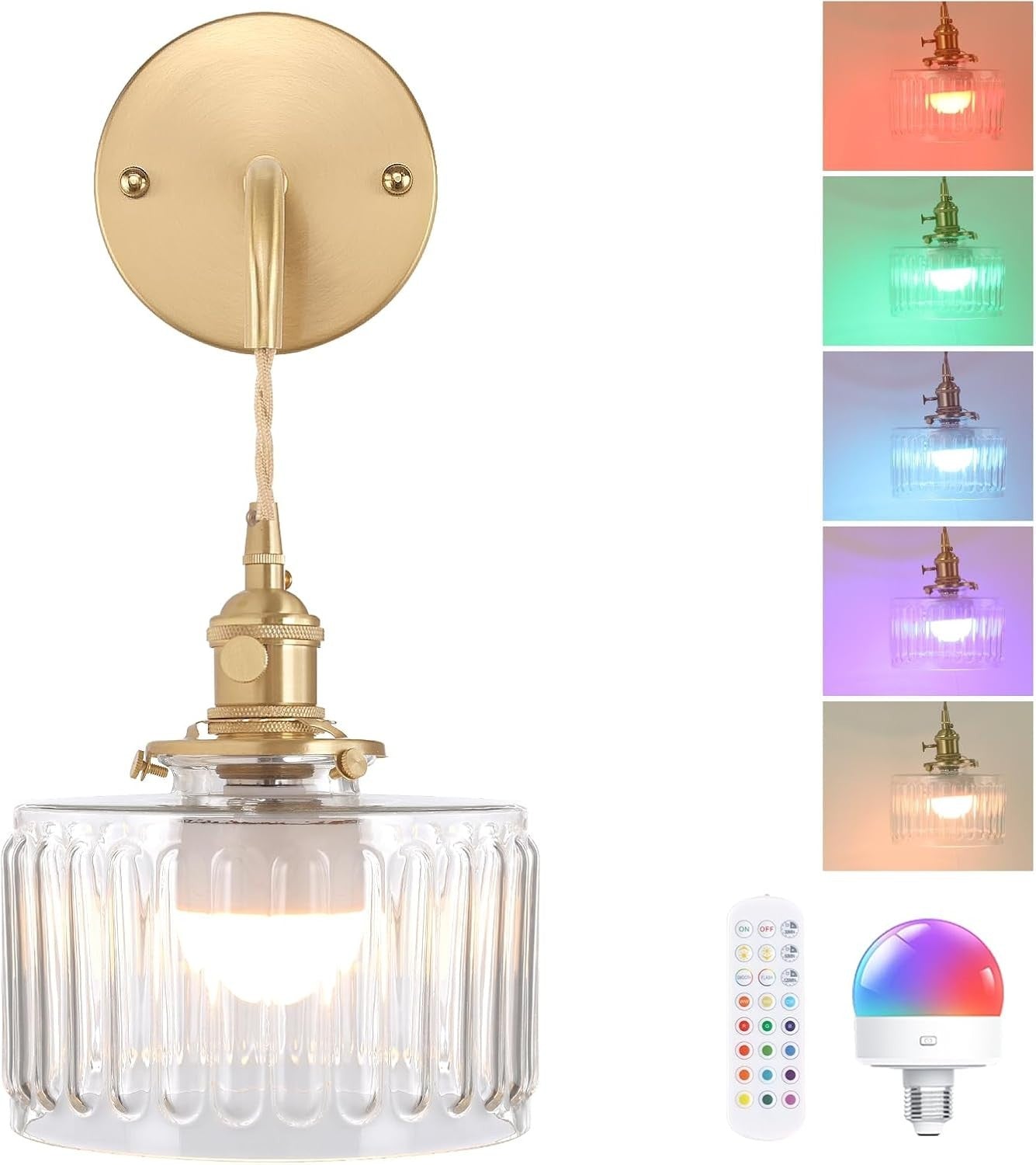 Vintage Wall Sconce Light Battery Operated Glass Lamp Rechargeable LED