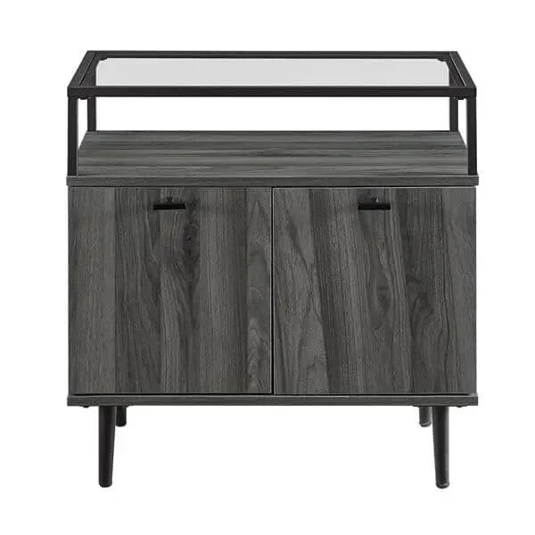 Slate Grey Sideboard Cabinet with Glass Top Shelf & Hidden Storage Unit