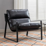 PU Leather Accent Armchair Metal Frame Tub Chair Black