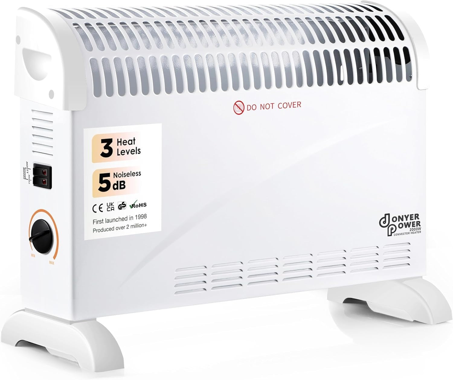 2000W Freestanding Convector Heater with Adjustable Thermostat & Safety