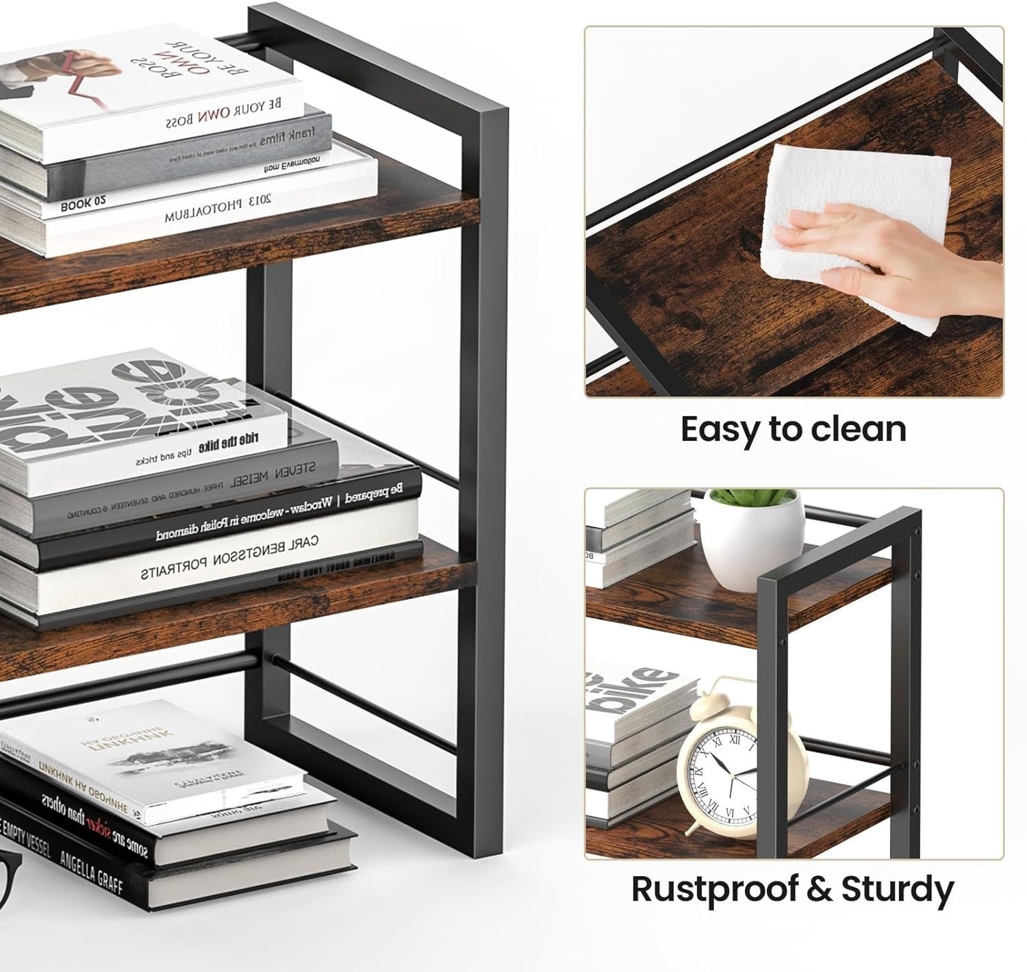 Wood Desk Shelf Organizer 2 Tier Desktop Storage Rack for Office Home Brown