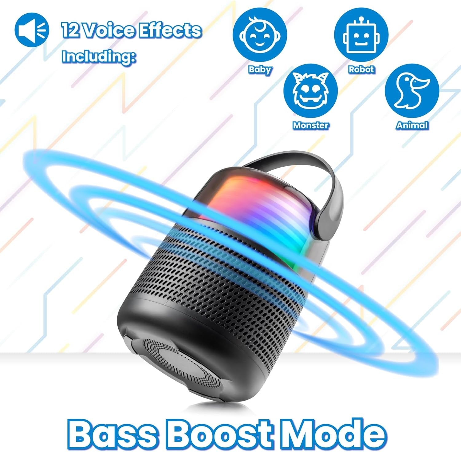 Kids Bluetooth Karaoke Machine with 2 Wireless Mics LED Speaker