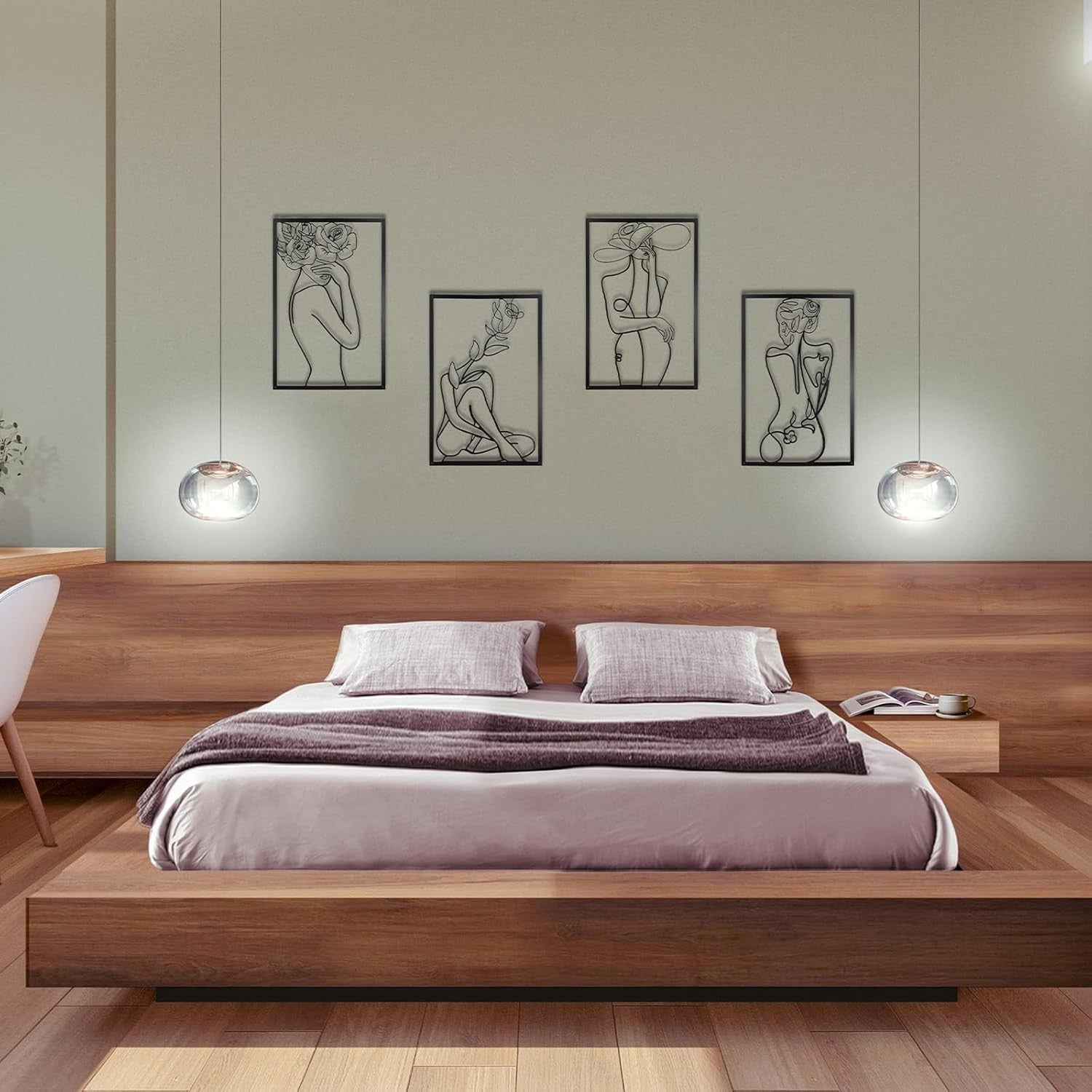 Framed Minimalist Wall Art Set of 4 Black Line Drawing
